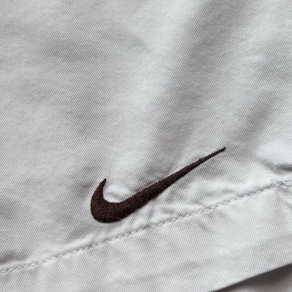 Vtg Nike 90s White Lightweight Canvas Dri Fit Tennis Shorts Medium Brown Swoosh - Picture 6 of 6